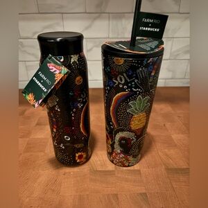 STARBUCKS x Farm Rio Summer 2025 Black Rainbow Cold Tumbler & Water Bottle NEW